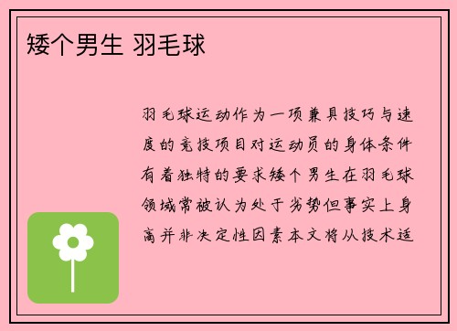 矮个男生 羽毛球